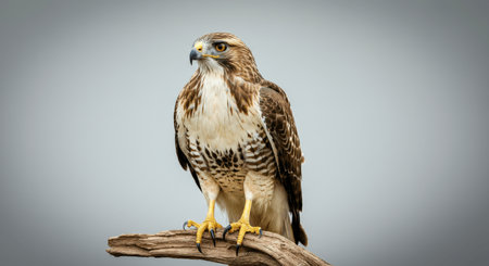 Majestic hawk perching on branch in serene nature settingの素材