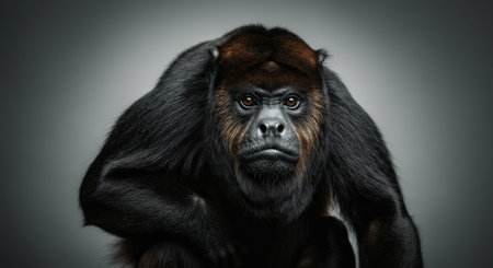 Powerful portrait of howler monkey capturing intensity and expression in studio settingの素材
