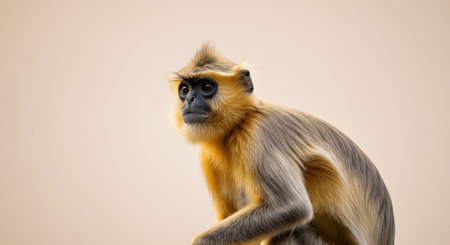 Golden langur portrait against neutral background for wildlife conservation awarenessの素材