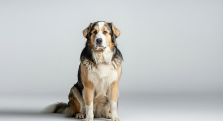 Majestic tri-color australian shepherd in studio setting for pet portraitの素材