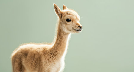 Adorable baby gazelle on minimalist green background for nature themed designの素材