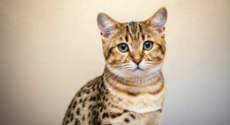 Majestic bengal cat with striking green eyes for pet portrait or advertising designの素材