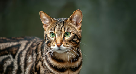 Majestic bengal cat with striking green eyes in close-upの素材