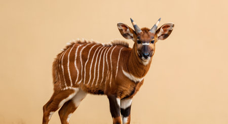 Young bongo antelope against neutral background for wildlife design projectsの素材