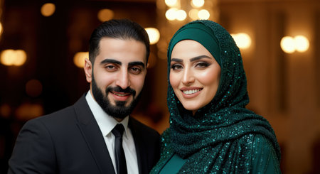 Elegant middle eastern couple in formal attire celebrating special occasionの素材