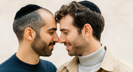 Jewish heritage connection: young middle eastern men embracing tradition and unityの素材
