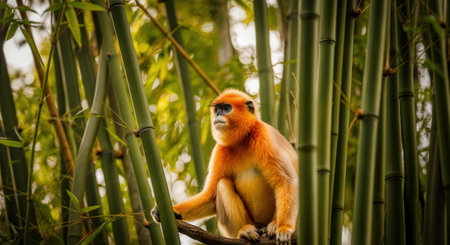 Golden monkey amidst bamboo forest, nature and wildlife conservationの素材