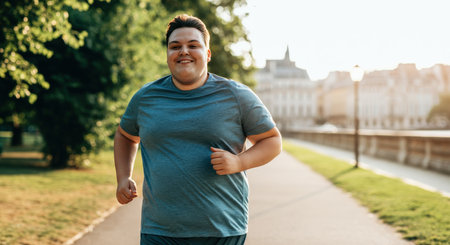 Young hispanic male jogging in urban park for health and fitnessの素材
