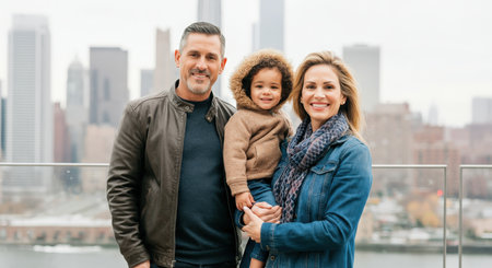 Family bonding with diverse urban background for lifestyle and cultural connectionの素材