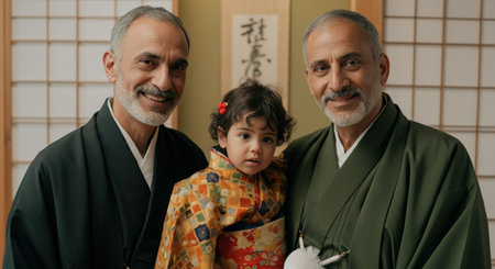 Traditional japanese family portrait celebrating heritage and cultureの素材