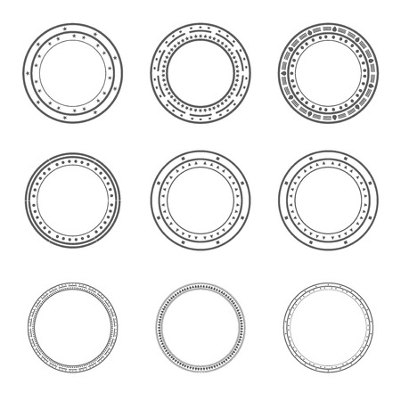 Set of decorative elements, used pattern brushes included. Round frames ornamental strokes, black stripe ornaments. Decorative frames and borders set. Collection of round border frames.のイラスト素材