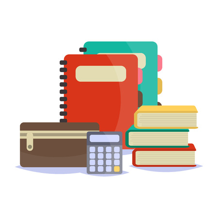 illustration of Back to School supplies. School supplies learning equipment and different school supplies colorful office accessories. Back to school school supplies big set.のイラスト素材