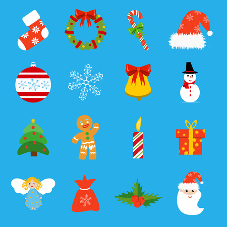 Christmas retro icons elements and illustrations decoration gift snowflake tree snowman. Christmas icons celebration present set. Christmas icons design season candy ball bell new year.のイラスト素材