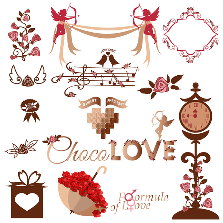 Vintage set of decorative wedding elementsのイラスト素材
