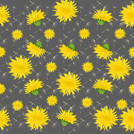 Vector illustration dandelions seamless pattern with leaves.のイラスト素材