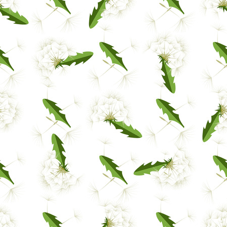 Vector illustration dandelions seamless pattern with leaves.のイラスト素材