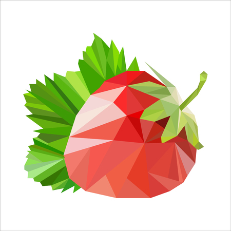 Polygonal fruit. Vector illustration triangle fruit abstract food design geometric icon. Fresh mosaic red apple, pear, plum, strawberry art. Juicy colored stem geometric abstract food.のイラスト素材