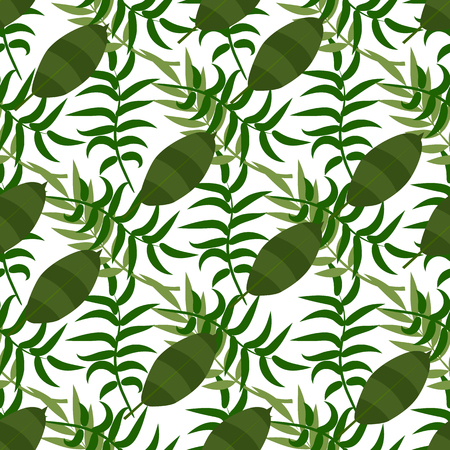 Beautiful seamless vector floral summer pattern background with tropical palm leaves. Perfect for wallpapers, web page backgrounds, surface textures, textile.のイラスト素材