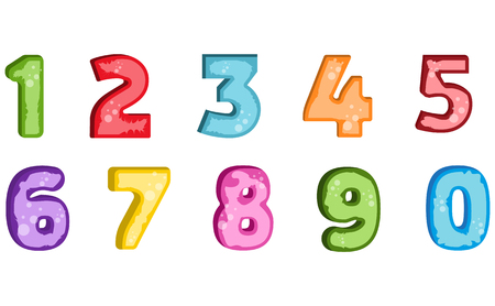 Colorful set of hand drawn numbers isolated on white vector illustrationのイラスト素材