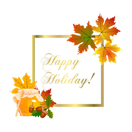 Happy thanksgiving card celebration banner design cartoon autumn greeting harvest season holiday brochure vector illustration. Traditional food dinner seasonal thanks giving poster.のイラスト素材