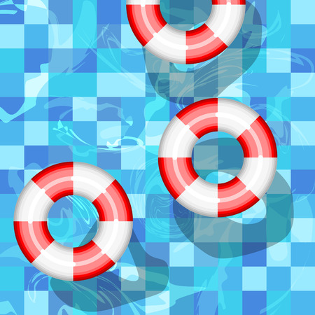 Lifebuoy vector icon. Inflatable ring equipment swimming protection symbol. Summer sunny resort vacation holiday idyllic water. High view from above pool.のイラスト素材
