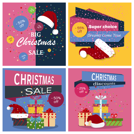 Christmas sale banner, advertising background, holiday discount, xmas winter offer, vector illustration.のイラスト素材