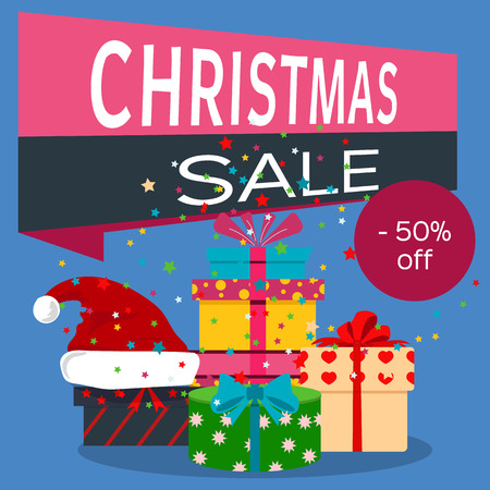 Christmas sale banner advertising background holiday discount xmas winter offer vector illustration.の写真素材
