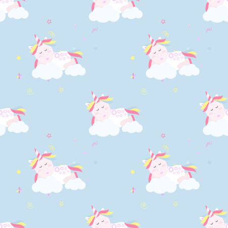 Cute unicorn on a cloud seamless patternのイラスト素材