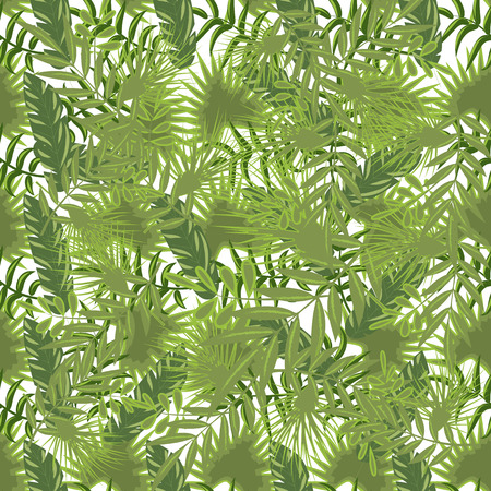 Tropical pattern palm summer green palm leaves black background. Vector exotic seamless pattern design nature textile hawaii. Tropic illustration. Jungle leaf plant foliage.のイラスト素材