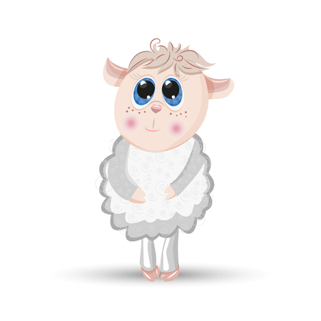 Sheep animal cartoon furry lamb character vector.のイラスト素材
