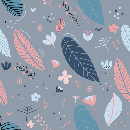 Flowers and leaf pattern pretty spring pastel colorsのイラスト素材