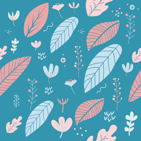 Flowers and leaves in spring pastel colors.のイラスト素材