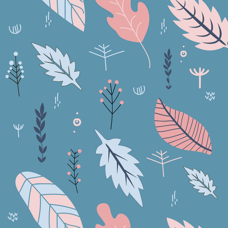 Flowers and leaves in spring pastel colors.のイラスト素材