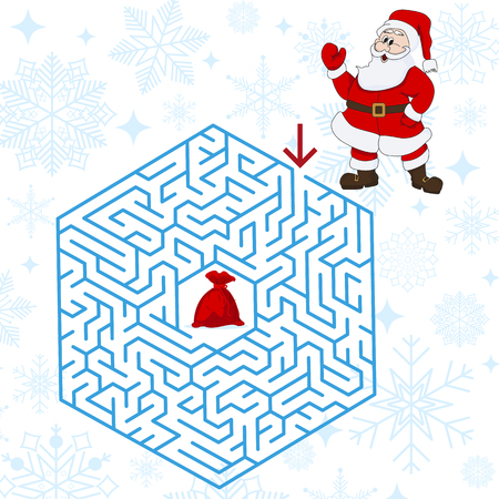 Polyhedron maze riddle game, find way your path. Help the Santa Clausのイラスト素材