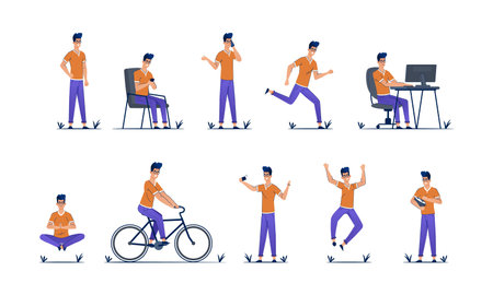 Business man characters. Business mans in casual clothes. Emotions and expressionsのイラスト素材