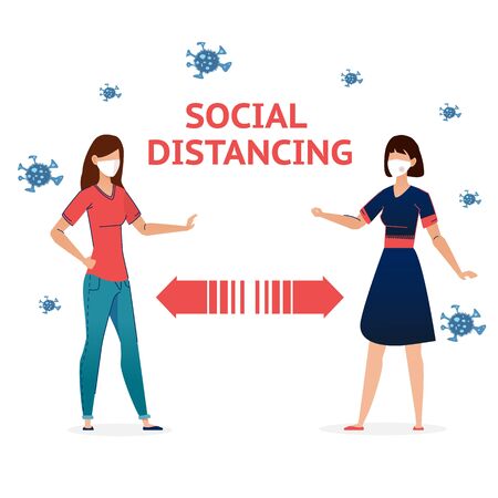 Social Distancing Quarantine, people surrounded by viruses.の写真素材