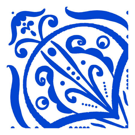 Azulejos Portuguese tile floor pattern, Lisbon seamless indigo blue tiles, vintage geometric ceramic, Spanish vector background. Moroccan geometrical interior patchwork. Azulejo moroccan wallpaperのイラスト素材