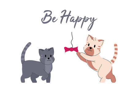 Cute cats on a card in vintage style creative design Be happy, dark brown and light cats vector...
