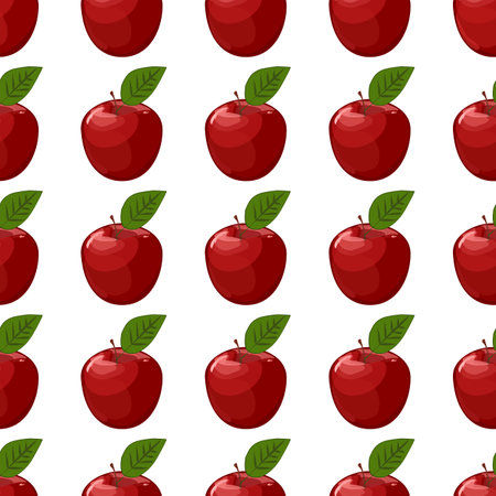 Seamless background with red apples and leaves. Vector illustration.のイラスト素材