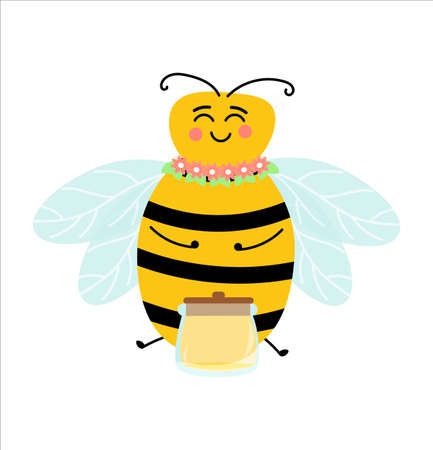 Cartoon cute baby bee dot. A honey bee flying happy. Vector illustration isolated,のイラスト素材
