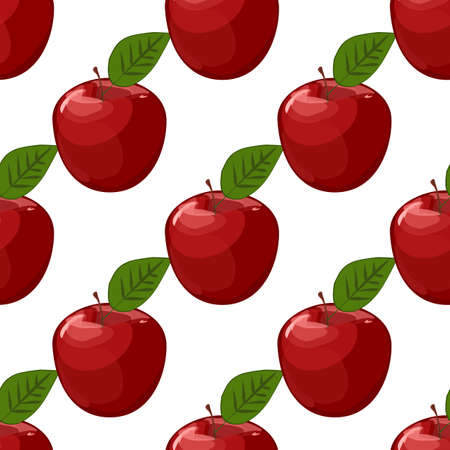 Seamless background with red apples and leaves. Vector illustration.のイラスト素材
