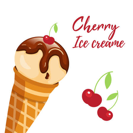 Happy National Ice Cream Day Poster. Sweet cold dessert greeting card. Chocolate ice cream holiday celebration banner.のイラスト素材