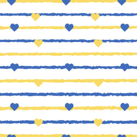 Ukraine flag heart seamless pattern. Patriotic Ukraine flag background. Country flag in the shape of heart. Vector seamless pattern. Classic national country flag with abstract watercolor grunge brush flagのイラスト素材