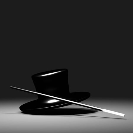 Magic hat in different styles with magic wand - 3d illustrationの写真素材