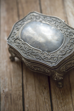 jewelry box on wooden boardの写真素材