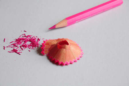 Color pencil shaving on white backgroundの写真素材