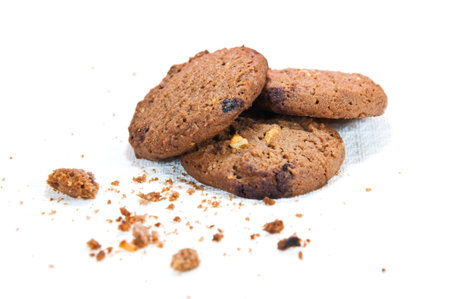 Chocolate chip with almond cookie on white cloth