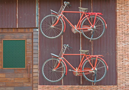 Old bicycle on the wall