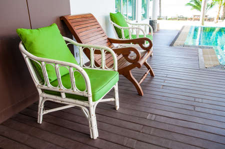 Old wooden chairs decorative in homeの写真素材