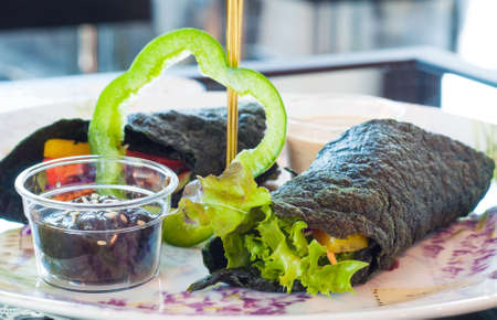 Vegetarian food, Vegetables wrapped in seaweedの写真素材